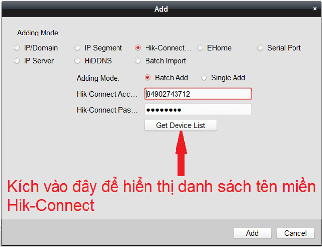 Gán tên miền Hik-connect vào phần mềm IVMS4200 trên máy tính