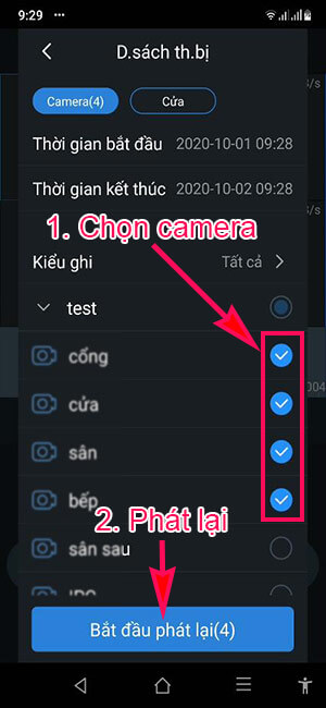 Chon camera can xem lai tren phan mem gDMSS Plus