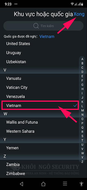 Chon quoc gia la Viet Nam