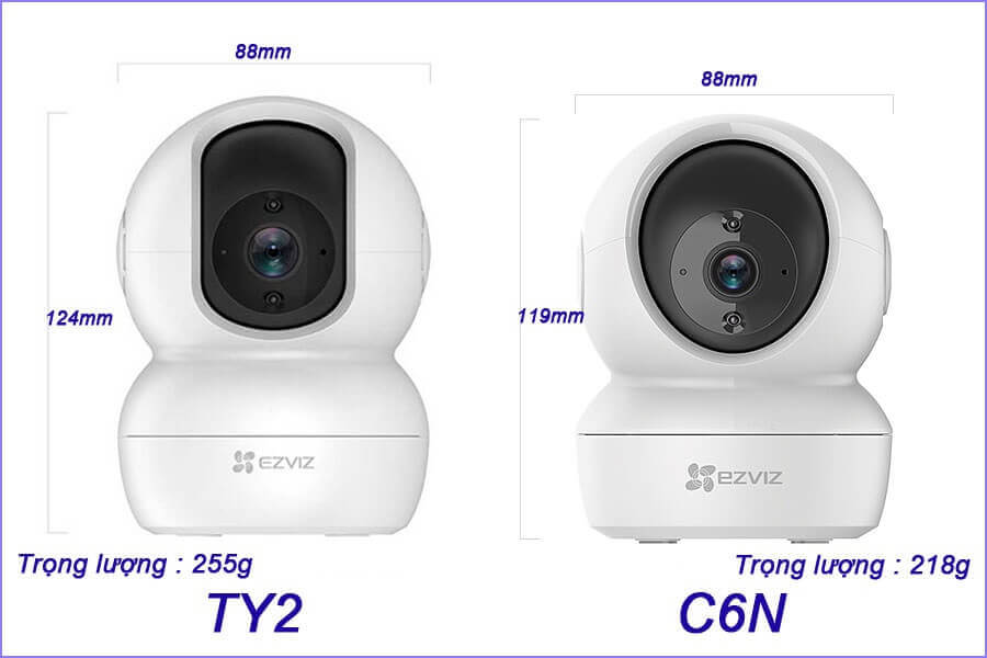 So sánh điểm khác biệt mặt trước của Camera Wifi Ezviz C6N và Ezviz TY2