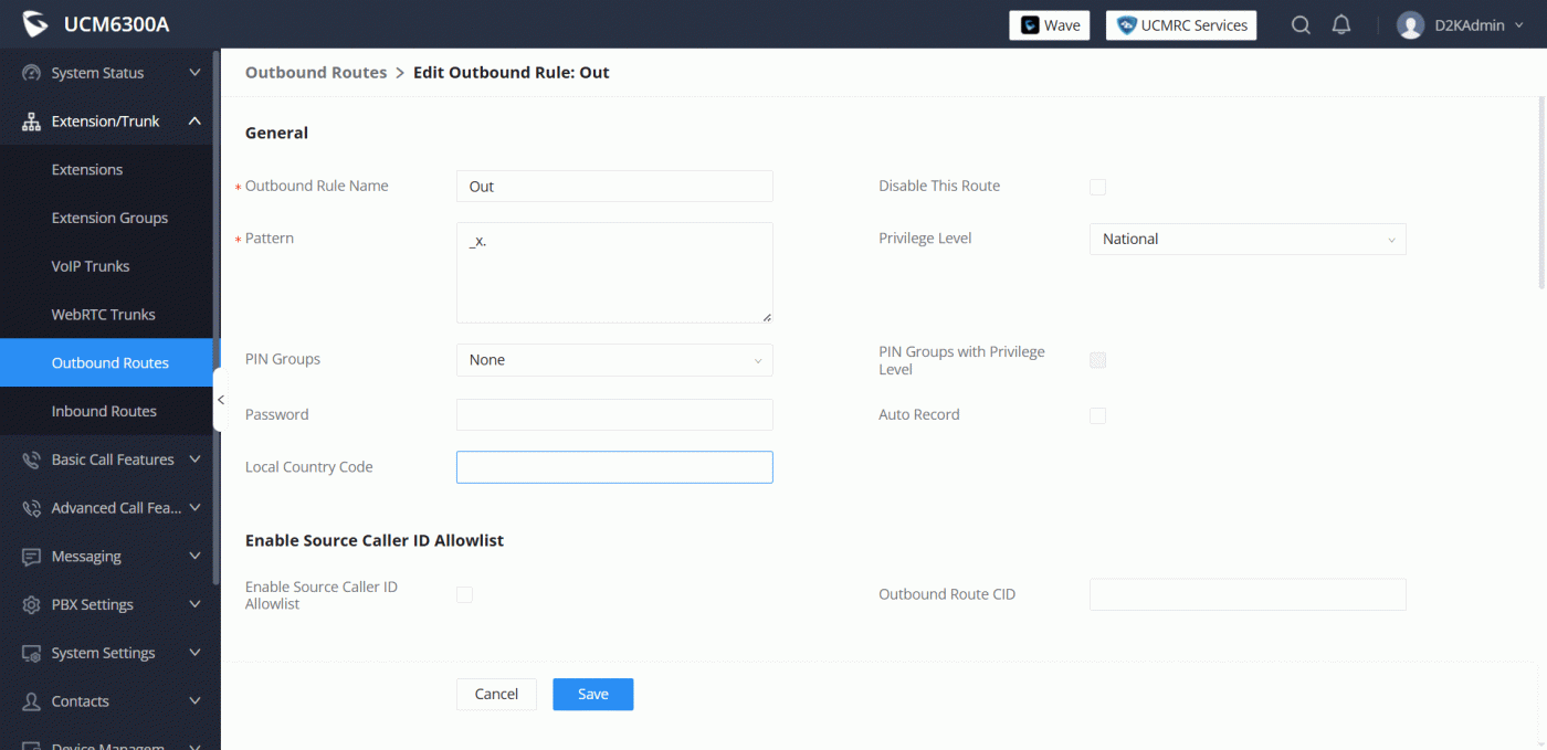 Thiết lập cuộc cuộc ra tổng dài UCM6300A