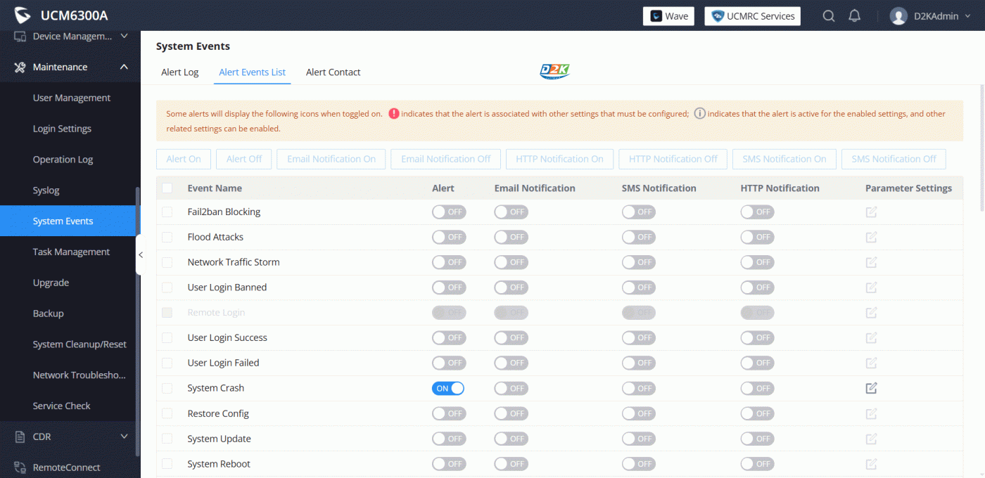 Cài đặt cảnh báo sự kiện ucm6300A