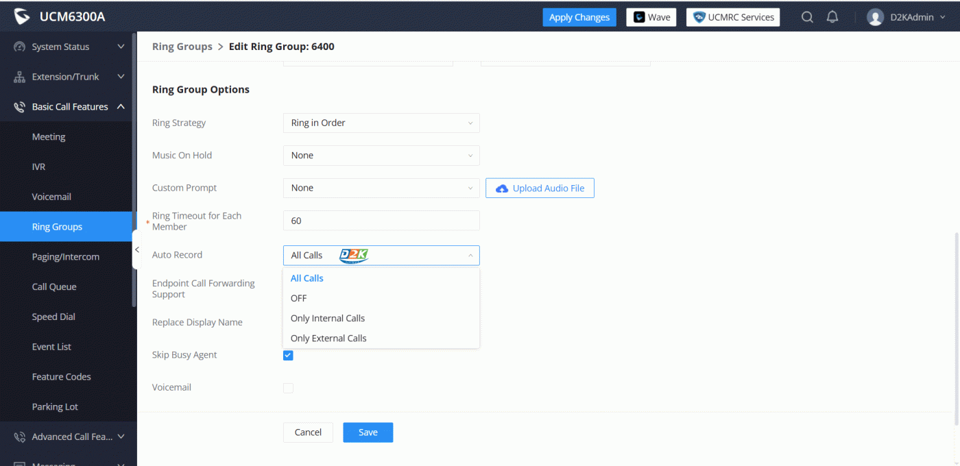 Kích hoạt ghi âm Ringgroup
