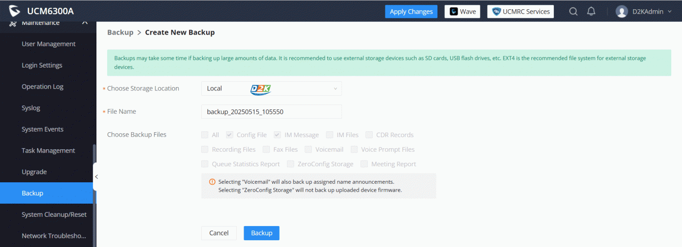 Backup tổng đài UCM6300A