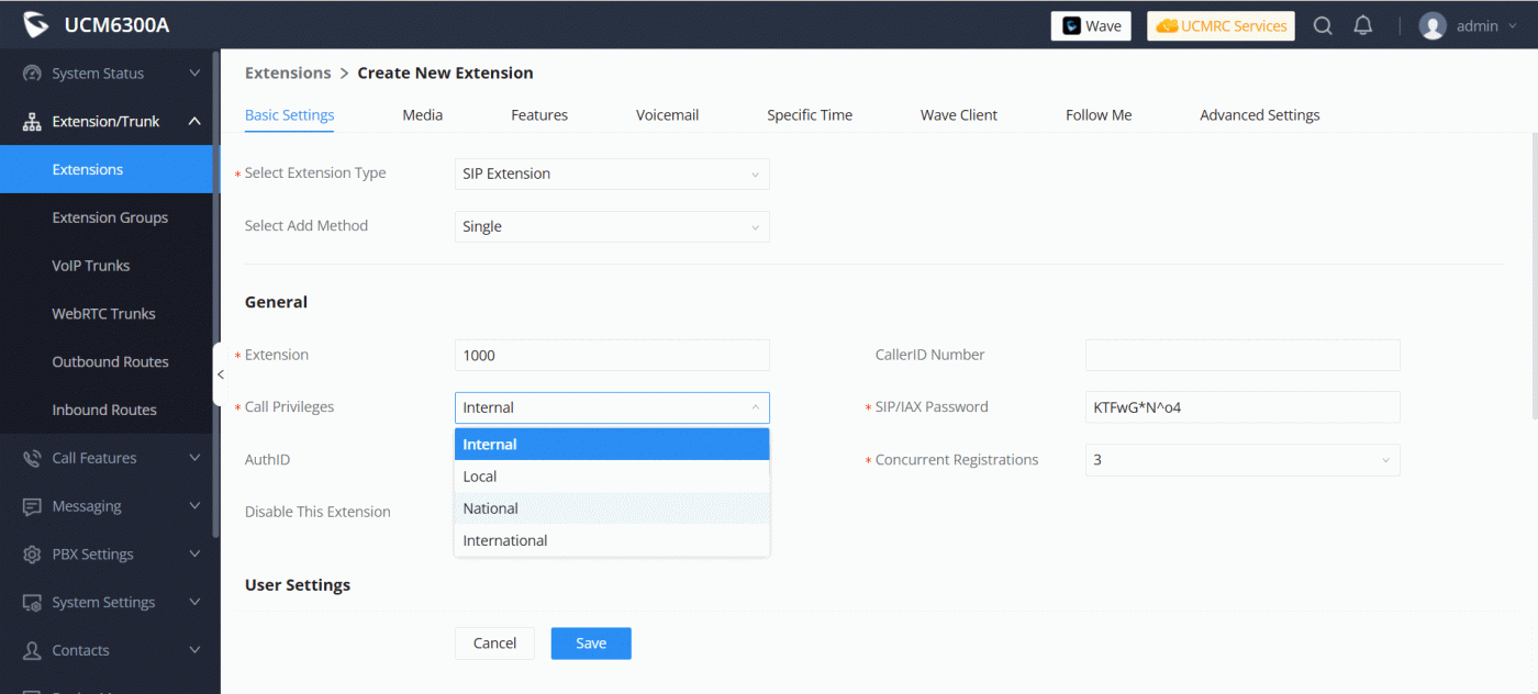 Hướng dẫn tạo, sửa, xóa extension - Cài đặt tổng dài IP Grandstream UCM