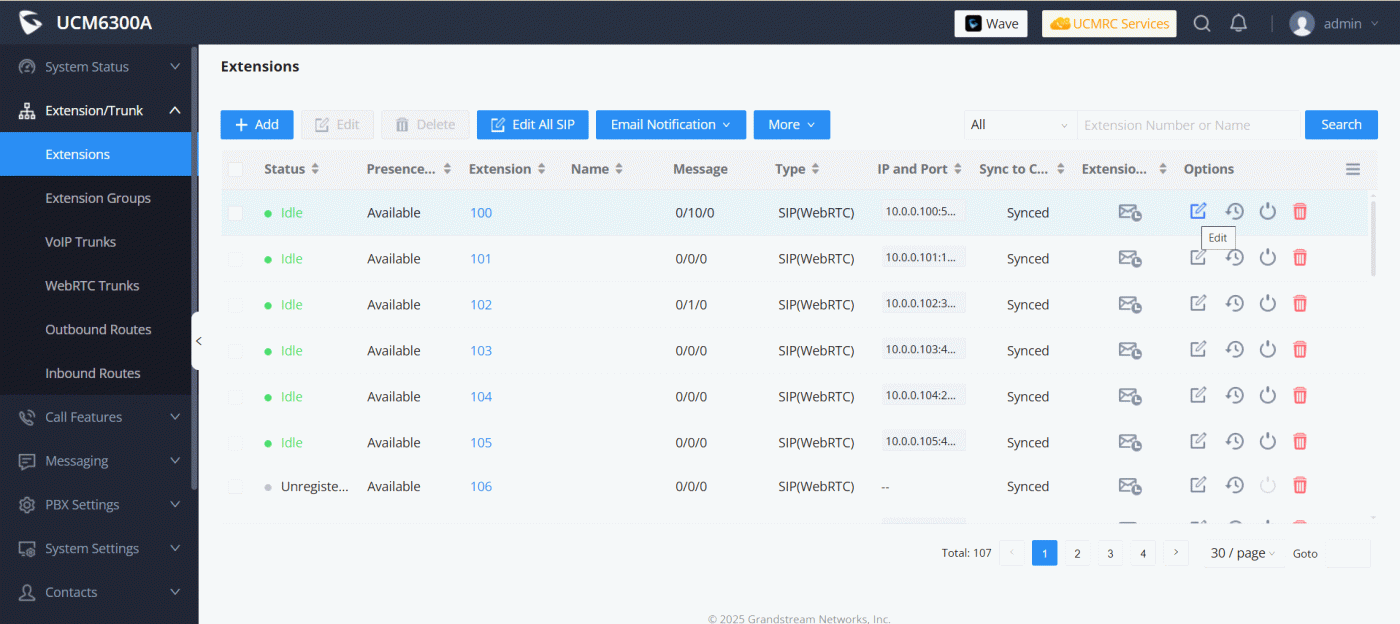 Sửa, xóa ext trên tổng đài IP Grandstream