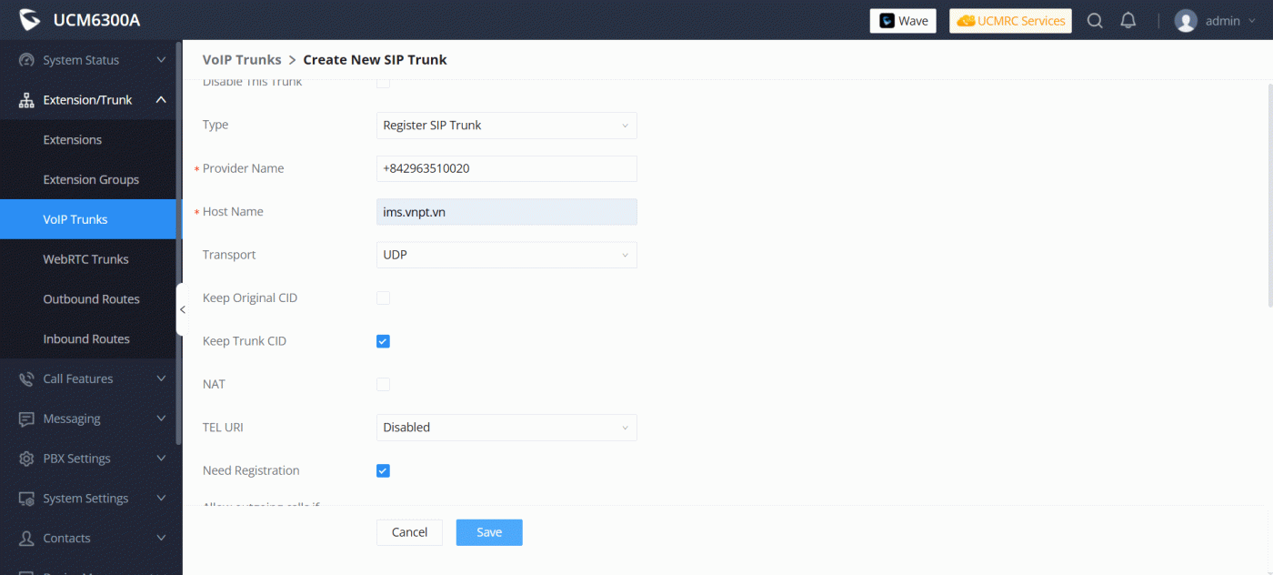 Cài đặt tổng dài IP Grandstream UCM - Cách Khai báo đầu số SIP trunk trên tổng đài IP Grandstream 6300A