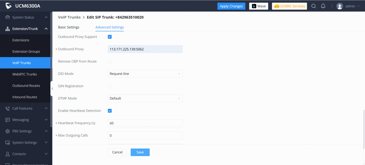 Khai báo đầu số SIP Trunk tổng đài IP Grandstream 6300A